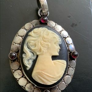Vintage sterling silver cameo-w/stones..large